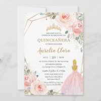 Chic Quinceañera Blush Pink Floral Blonde Birthday