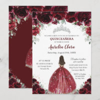 Chic Quinceañera Burgundy Floral Princess Silver