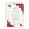Chic Quinceañera Red Flowers Floral Gold Butterfly
