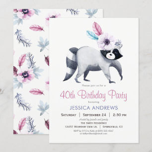 Chic Raccoon Birthday Party Invitation