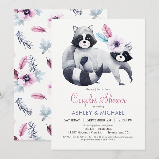 Chic Raccoon Couples Shower Invitation (Front/Back)