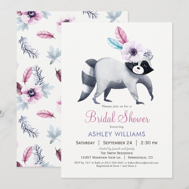 Chic Raccoon Invitation de la douche nuptiale (Devant / Derrière)