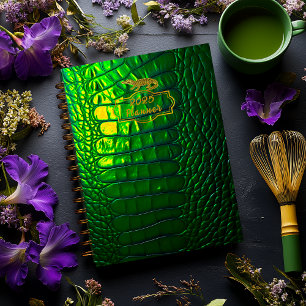 Chic Radiant Iridescent Green Faux Crocodile Planner