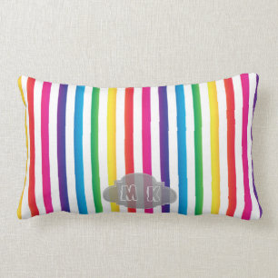 Chic Rainbow Colour Stripes Pattern Custom Monogra Lumbar Pillow