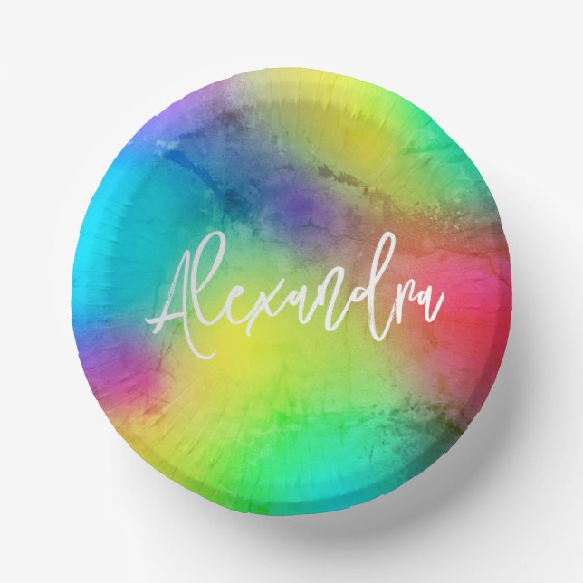 Chic Rainbow Colourful Vibrant Custom Paper Plate (Front)