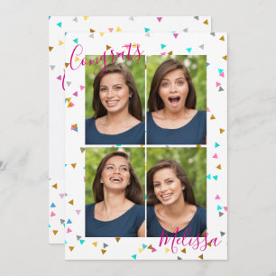 Chic Rainbow Confetti Graduation Photo Invitations