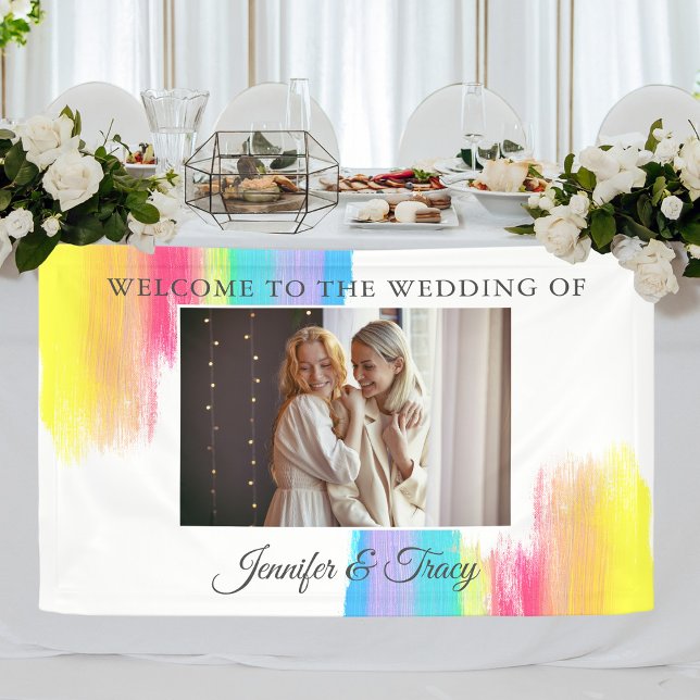 Chic Rainbow Engagement Photo Wedding Welcome Banner (Creator Uploaded)