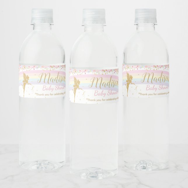 Chic Rainbow Fairy Girl Baby Shower Favour Wrapper Water Bottle Label (Bottles)