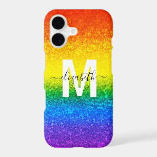 Chic Rainbow Glitter Stripes Monogram Name