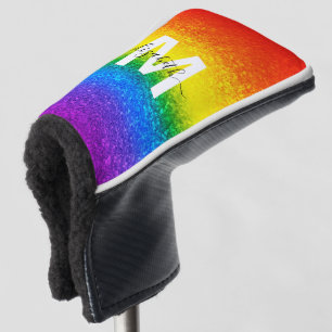 Chic Rainbow Glitter Stripes Monogram Name Golf Head Cover