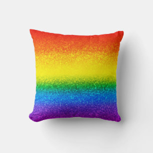Chic Rainbow Glitter Stripes Monogram Name Throw Pillow