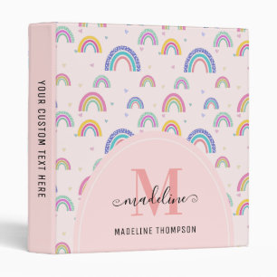 Chic Rainbow Heart Script Monogram Boho Pink 3 Rin Binder