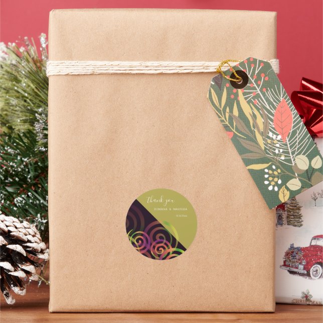 Chic Rainbow Spirals On Purple And Mustard Classic Round Sticker (Holiday)