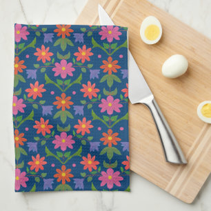Chic Rangoli Fleurs Pois Blue Serviette de cuisine