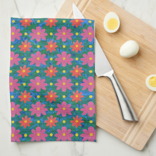 Chic Rangoli Flowers and Polka Dots Kitchen Towel