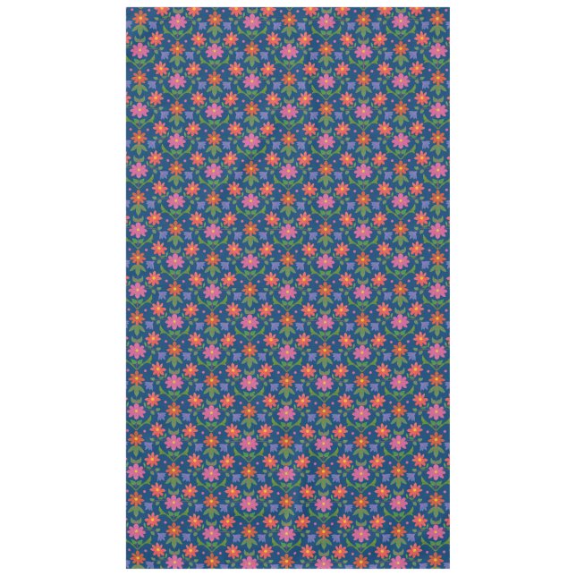 Chic Rangoli Flowers Polka Dots on Blue Tablecloth (Front)