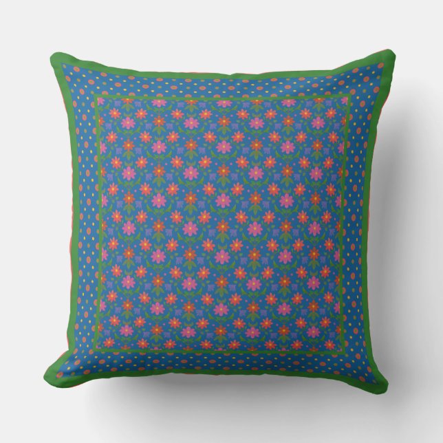 Chic Rangoli Flowers, Polka Dots Pillow or Cushion (Front)