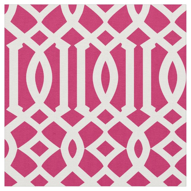 Chic Raspberry Pink and White Trellis Pattern Fabric (Close Up)