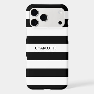 Chic rayures noir et blanc nom personnalisé monogr
