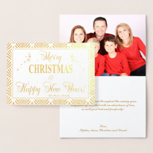 Chic Real Gold Holidays Season Wishes Custom Photo Foil Card