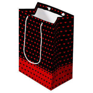 Chic Red And Black Colours, Stylish Hearts Pattern Medium Gift Bag