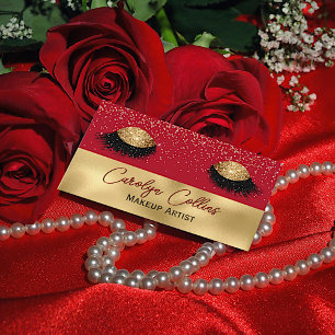 Chic Red and Gold Makeup Eyes Business Card