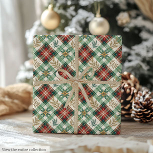 Chic red and green watercolor gingham festive wrap wrapping paper