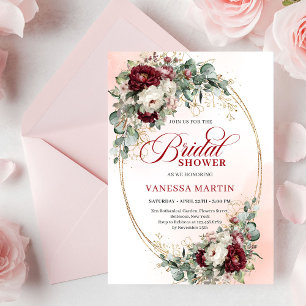 Chic Red and White Floral Bridal Shower Invitation
