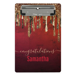 Chic red black and gold glitter drips monogram cli mini clipboard