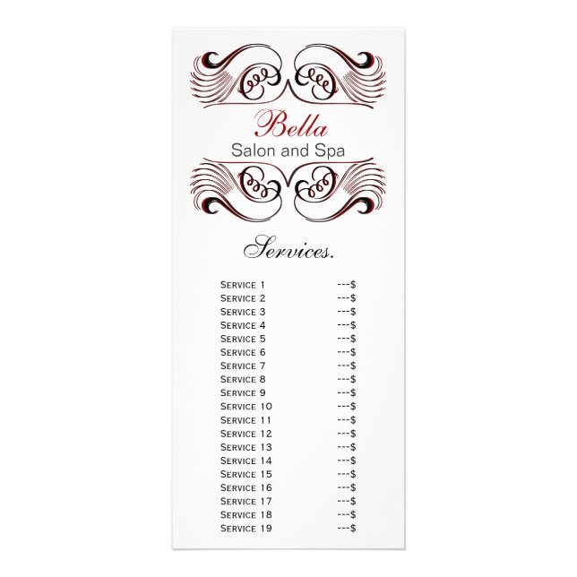 chic red, black and white Services rack card (Front)