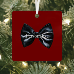 Chic Red Black Bow Tie Personalized Metal Ornament