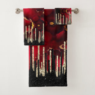Chic red black drippings glitter monogram bath towel set