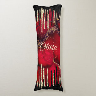 Chic red black drippings glitter monogram body pillow
