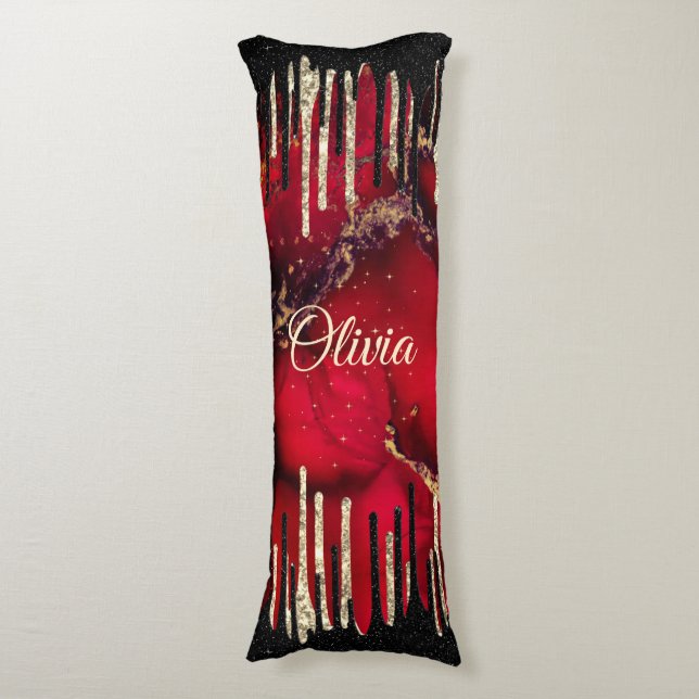 Chic red black drippings glitter monogram body pillow (Front Vertical)
