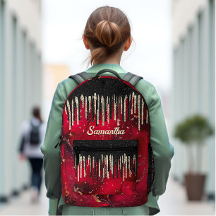 Chic red black drippings glitter monogram printed backpack