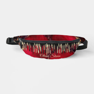 Chic red black drippings glitter monogram printed fanny pack