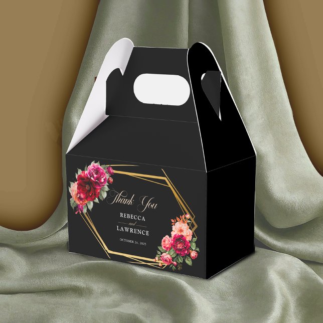 Chic red black floral wedding favor box (Creator Uploaded)