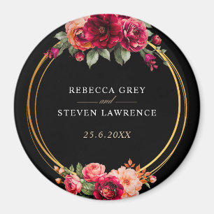 Chic red black floral wedding magnet