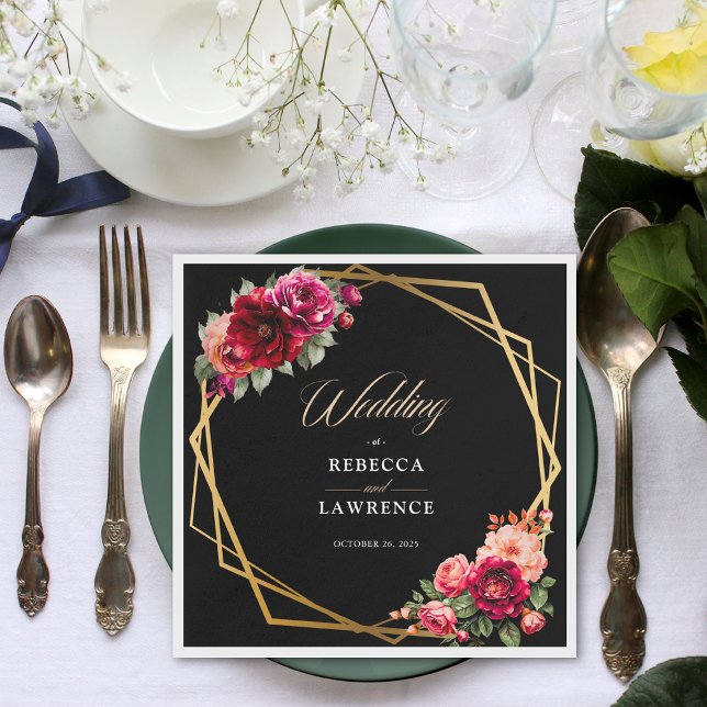Chic red black floral wedding  napkin (Creator Uploaded)