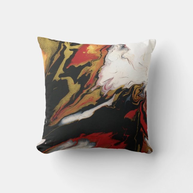 Chic Red Black Gold Abstract Pillow w/black back (Front)