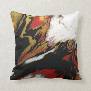 Chic Red Black Gold Abstract Pillow w/black back