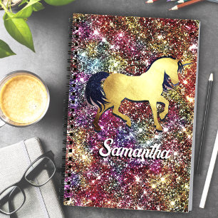 Chic red black iridescent faux glitter unicorn  notebook
