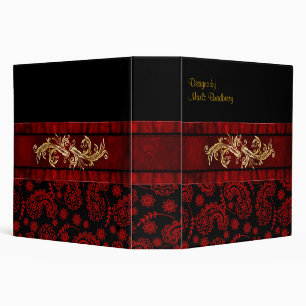 Chic Red & Black Paisley Print Avery Binder