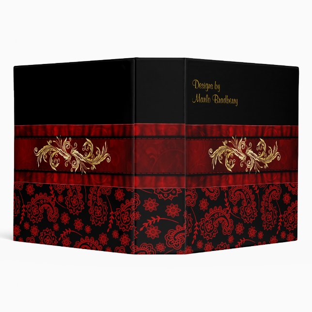 Chic Red & Black Paisley Print Avery Binder (Background)