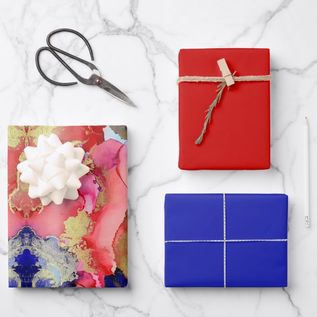 Chic Red Blue Wrapping Paper Sheets (Front)