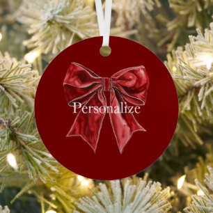 Chic Red Bow Personalized Metal Ornament