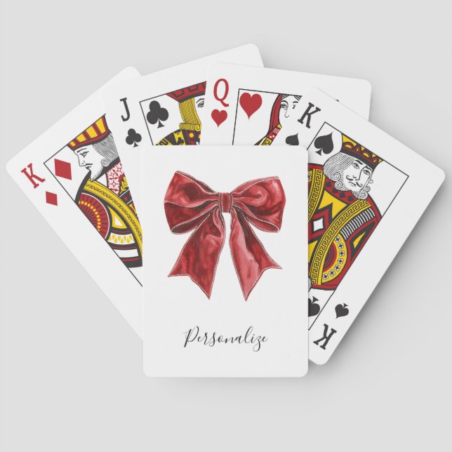 Chic Red Bow Personalized Playing Cards (Back)
