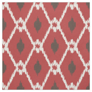 Chic red brown white ikat tribal diamond pattern fabric