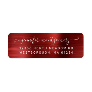 Chic Red Brushed Metal Return Address Label