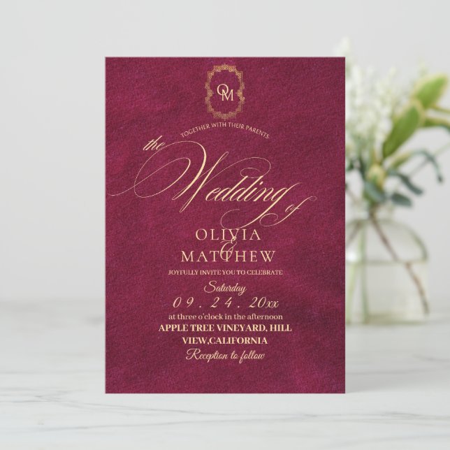 Chic Red / Burgundy Wedding  Invitation (Standing Front)
